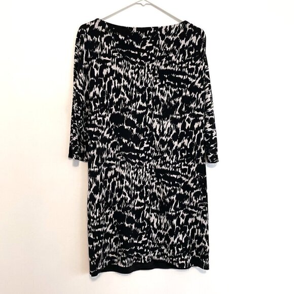 ANN TAYLOR Graphic Sonnet Print Tie Waist Dress Black White Geo Sheath NO BELT M - Picture 13 of 15